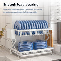 CARLA HOME 2-Tier Dish Drying Rack with Drainage Tray, Utensil Holder, Cup Hooks & Cutting Board Rack for Kitchen (White)