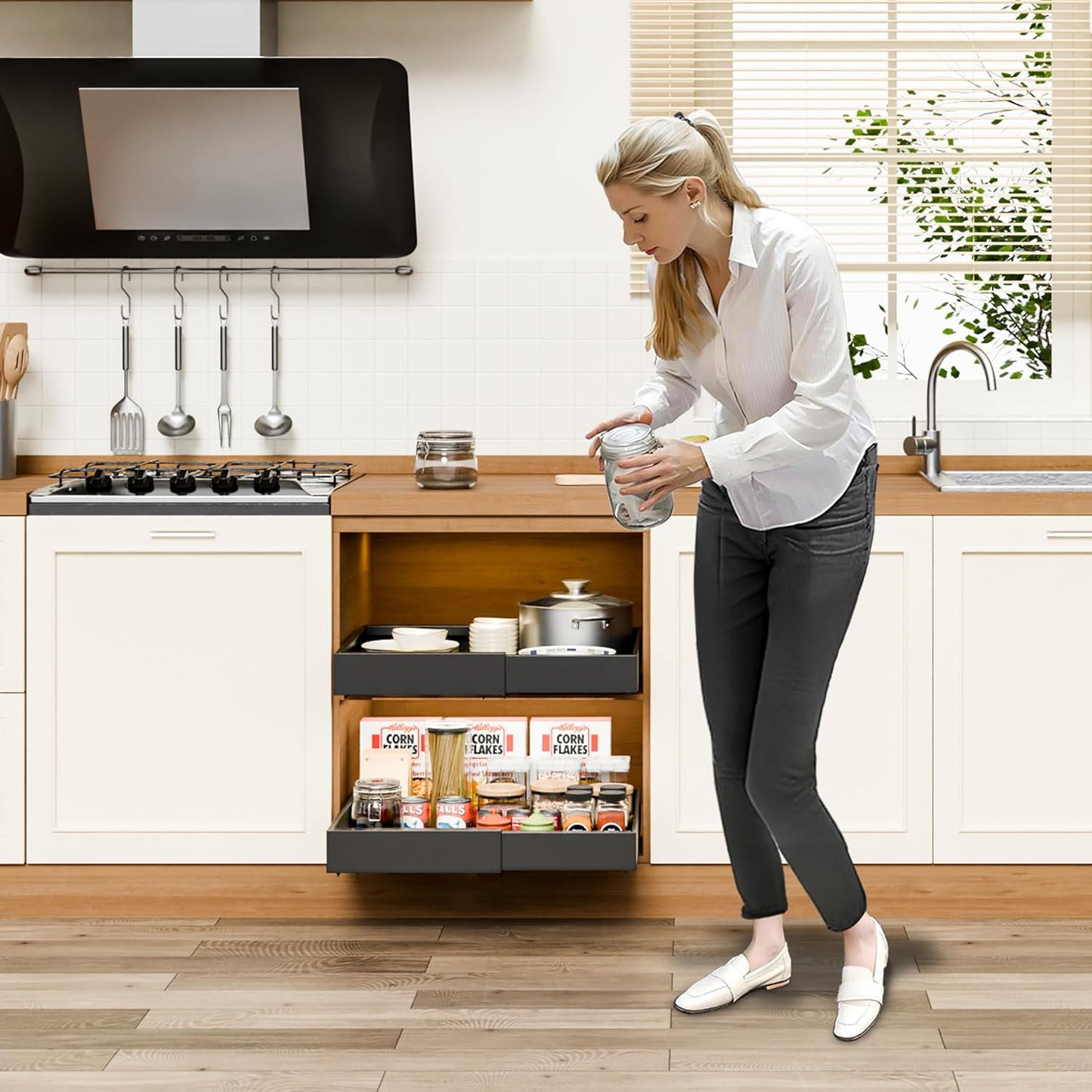 CARLA HOME Pack Pull Out Cabinet Organizer Expandable for Cabinets with Adjustable Slide Out Shelves and Easy Installation (Black)