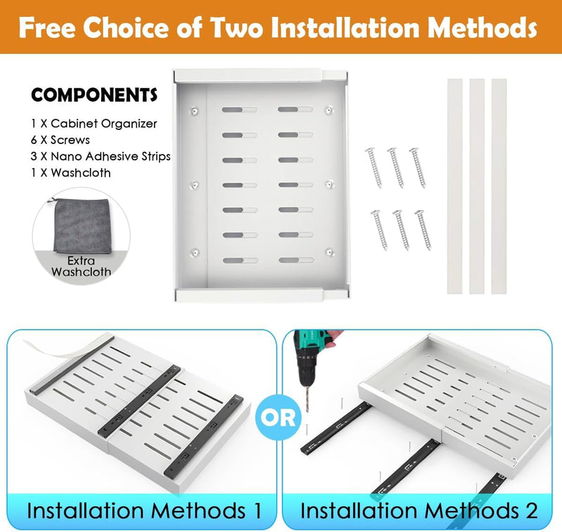 CARLA HOME Pack Pull Out Cabinet Organizer Expandable for Cabinets with Adjustable Slide Out Shelves and Easy Installation (White)