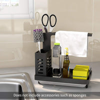 CARLA HOME Kitchen Sink Caddy Organizer with Sponge, Soap & Brush Storage and Rag Rack, Drain Tray & Utensil Holder