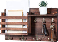 CARLA HOME Rustic Wood Wall Mounted Key and Mail Holder Organizer with Shelf, Letter Slot & 6 Hooks for Entryway Decor Home