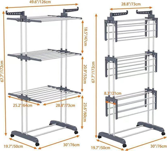 CARLA HOME Folding Clothes Drying Rack with Wheels and Adjustable Side Wings for Laundry Rack and Clothes Storage (Upgraded Model)