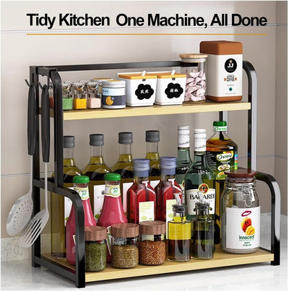 CARLA HOME 2-Tier Wooden Kitchen Countertop Spice Rack for Storage of Condiments, Oils, Jars & Seasoning Bottles