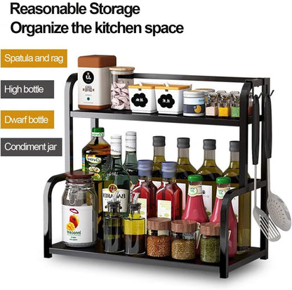 CARLA HOME 2-Tier Wooden Kitchen Countertop Spice Rack for Storage of Condiments, Oils, Jars & Seasoning Bottles
