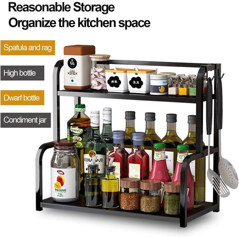 CARLA HOME 2-Tier Wooden Kitchen Countertop Spice Rack for Storage of Condiments, Oils, Jars & Seasoning Bottles