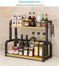 CARLA HOME 2-Tier Wooden Kitchen Countertop Spice Rack for Storage of Condiments, Oils, Jars & Seasoning Bottles