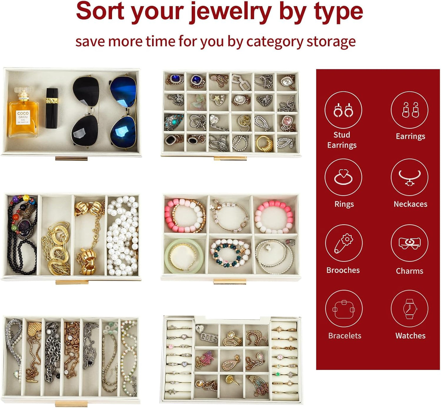 CARLA HOME  6-Layer Large Jewelry Organizer Box for Women with Mirror, Drawers, Hooks & Dividers for Rings, Necklaces, Bracelets, Ideal Gift for Women (White)