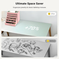 CARLA HOME  6-Layer Large Jewelry Organizer Box for Women with Mirror, Drawers, Hooks & Dividers for Rings, Necklaces, Bracelets, Ideal Gift for Women (Pink)