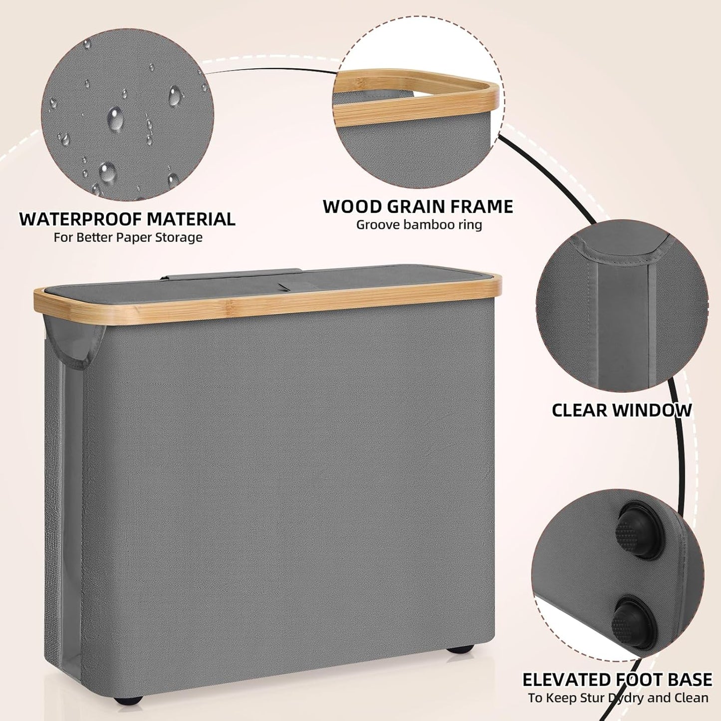 CARLA HOME 2 pack Toilet Paper Storage Basket Holds Up to 12 Rolls with Bamboo Lid and Handle for RV Closet (Grey)