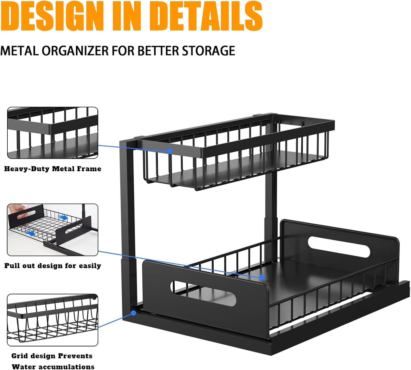 CARLA HOME 2 Tier Under Sink Organiser with Sliding Drawers for Kitchen & Bathroom