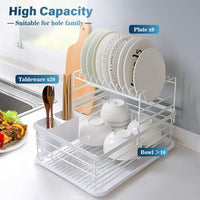 CARLA HOME 2-Tier Dish Drying Rack for Kitchen Counter with Removable Drip Tray, Utensil Holder and Cutlery Organizer