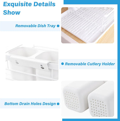 CARLA HOME 2-Tier Dish Drying Rack for Kitchen Counter with Removable Drip Tray, Utensil Holder and Cutlery Organizer