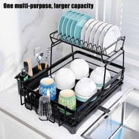 CARLA HOME 2-Tier Dish Drying Rack for Kitchen Counter with Drainboard, Utensil Holder, Cup Rack & Cutlery Organizer