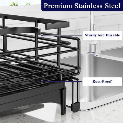 CARLA HOME Expandable Dish Drying Rack with Drainage Spout, Utensil Holder & Drainboardfor Kitchen Countertop Organizer (2 tier)