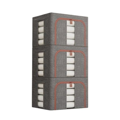 CARLA HOME 3 pack Large Clothes Storage Bins with Lids for Clothing, Bedding, Blankets, Toys (66L capacity - Grey)