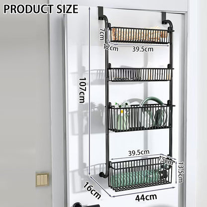 CARLA HOME 4-Tier Over the Door Organizer Heavy-Duty Metal Pantry Rack with Hanging Baskets for Home Kitchen Storage & Bathroom Door Organization