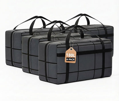 CARLA HOME 4-Pack 180L Extra Large Moving Storage Bags with Handles & Duty Zippered for Clothes, Travel, Space Saving & Camping