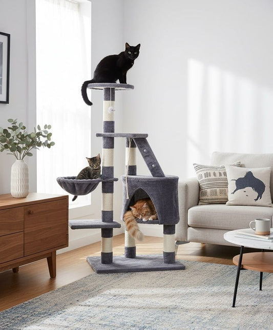 CARLA HOME 120cm Cat Tree for Indoor Cats with Condo, Hammock & Plush Perchfor for Kittens & Adult Cats