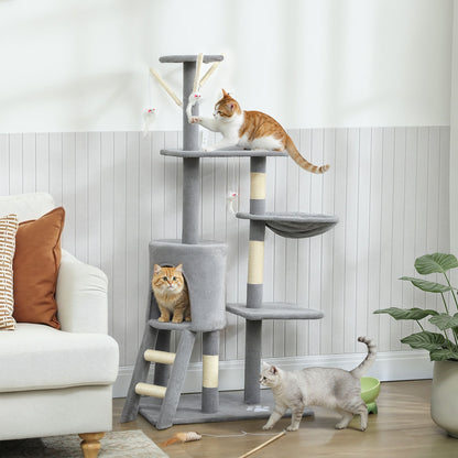 CARLA HOME 134cm Cat Tree for Indoor Cats with Hammock, Plush Perch & Sisal Scratching Posts for Kittens & Adult Cats (Light Grey)