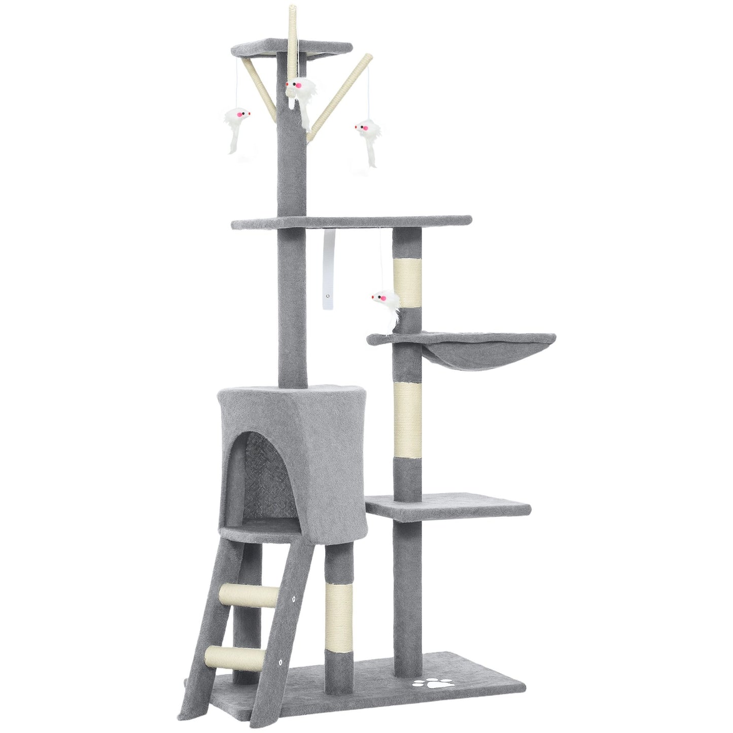 CARLA HOME 134cm Cat Tree for Indoor Cats with Hammock, Plush Perch & Sisal Scratching Posts for Kittens & Adult Cats (Light Grey)