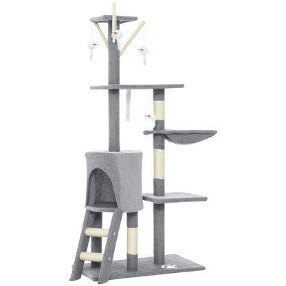 CARLA HOME 134cm Cat Tree for Indoor Cats with Hammock, Plush Perch & Sisal Scratching Posts for Kittens & Adult Cats (Light Grey)