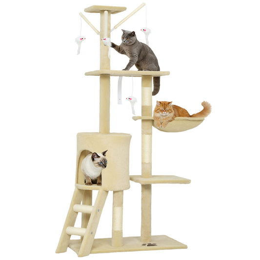 CARLA HOME 134cm Cat Tree for Indoor Cats with Hammock, Plush Perch & Sisal Scratching Posts for Kittens & Adult Cats (Beige)