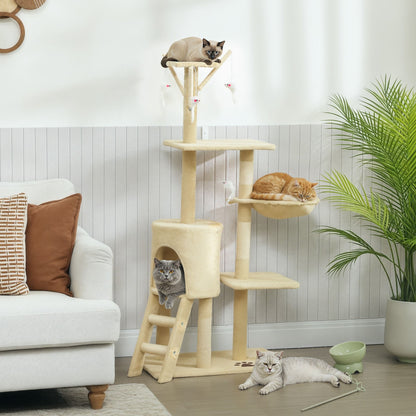 CARLA HOME 134cm Cat Tree for Indoor Cats with Hammock, Plush Perch & Sisal Scratching Posts for Kittens & Adult Cats (Beige)