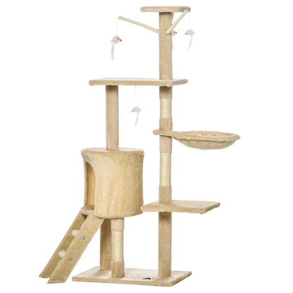 CARLA HOME 134cm Cat Tree for Indoor Cats with Hammock, Plush Perch & Sisal Scratching Posts for Kittens & Adult Cats (Beige)