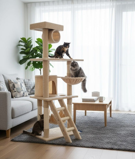 CARLA HOME 141cm Cat Tree Tower for Indoor Cats with Plush Perch, Ladder, Sisal Scratching Posts, Hammock & Condo for Kittens & Adult Cats (Beige)