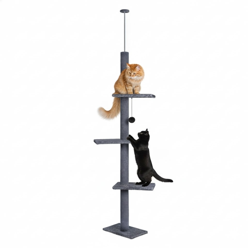 CARLA HOME Floor to Ceiling Cat Tree Tower  with Adjustable Height 230-286cm for Indoor Cats (Grey)