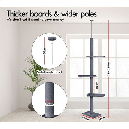 CARLA HOME Floor to Ceiling Cat Tree Tower  with Adjustable Height 230-286cm for Indoor Cats (Grey)