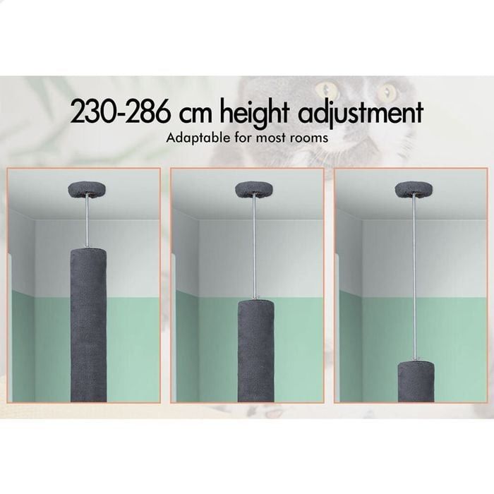 CARLA HOME Floor to Ceiling Cat Tree Tower  with Adjustable Height 230-286cm for Indoor Cats (Grey)