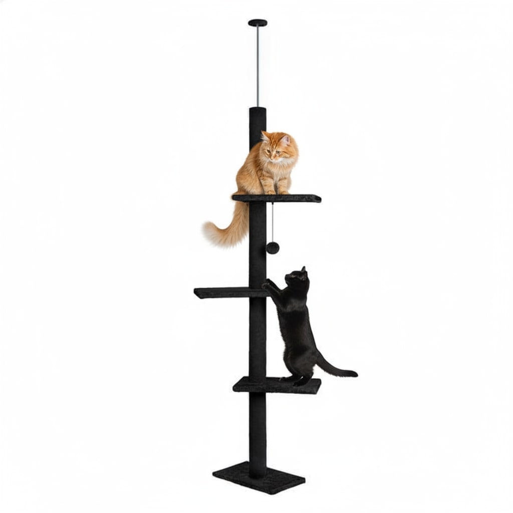 CARLA HOME Floor to Ceiling Cat Tree Tower  with Adjustable Height 230-286cm for Indoor Cats (Black)