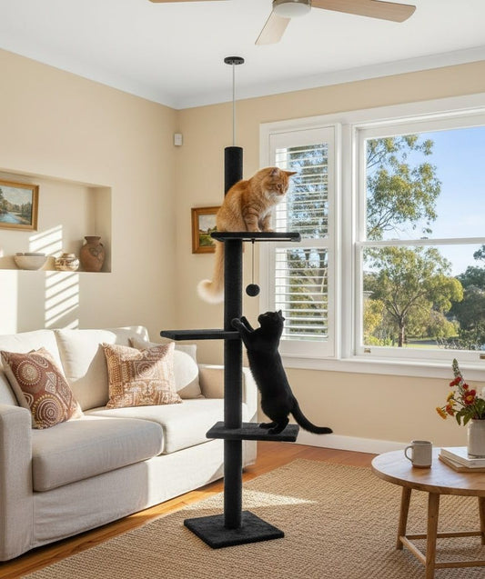CARLA HOME Floor to Ceiling Cat Tree Tower  with Adjustable Height 230-286cm for Indoor Cats (Black)