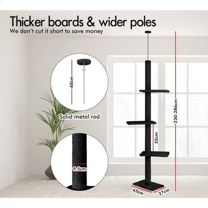 CARLA HOME Floor to Ceiling Cat Tree Tower  with Adjustable Height 230-286cm for Indoor Cats (Black)