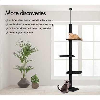 CARLA HOME Floor to Ceiling Cat Tree Tower  with Adjustable Height 230-286cm for Indoor Cats (Black)