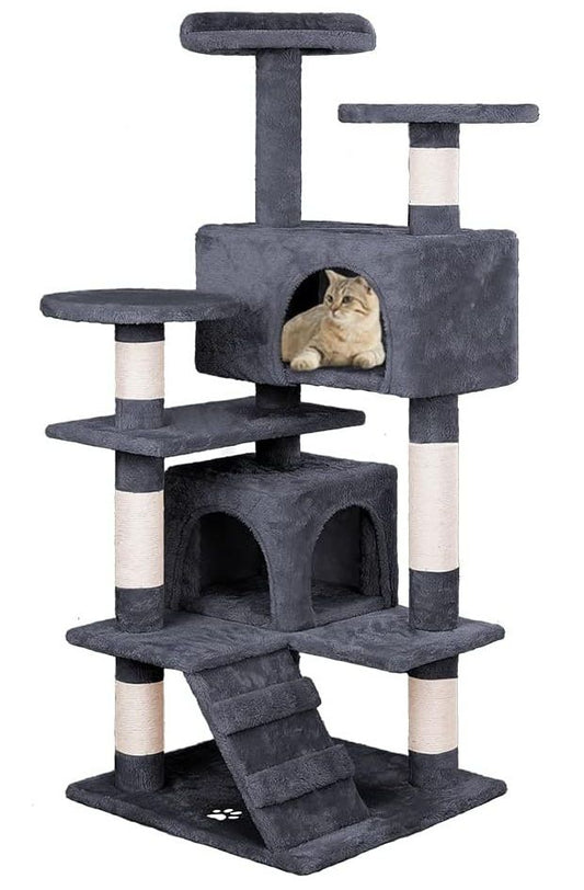 CARLA HOME 180cm Cat Tree Tower for Indoor Cats with Plush Perches, Dual Condos, Natural Sisal Scratching Posts & Ramp for Kittens & Adult Cats (Dark Grey)