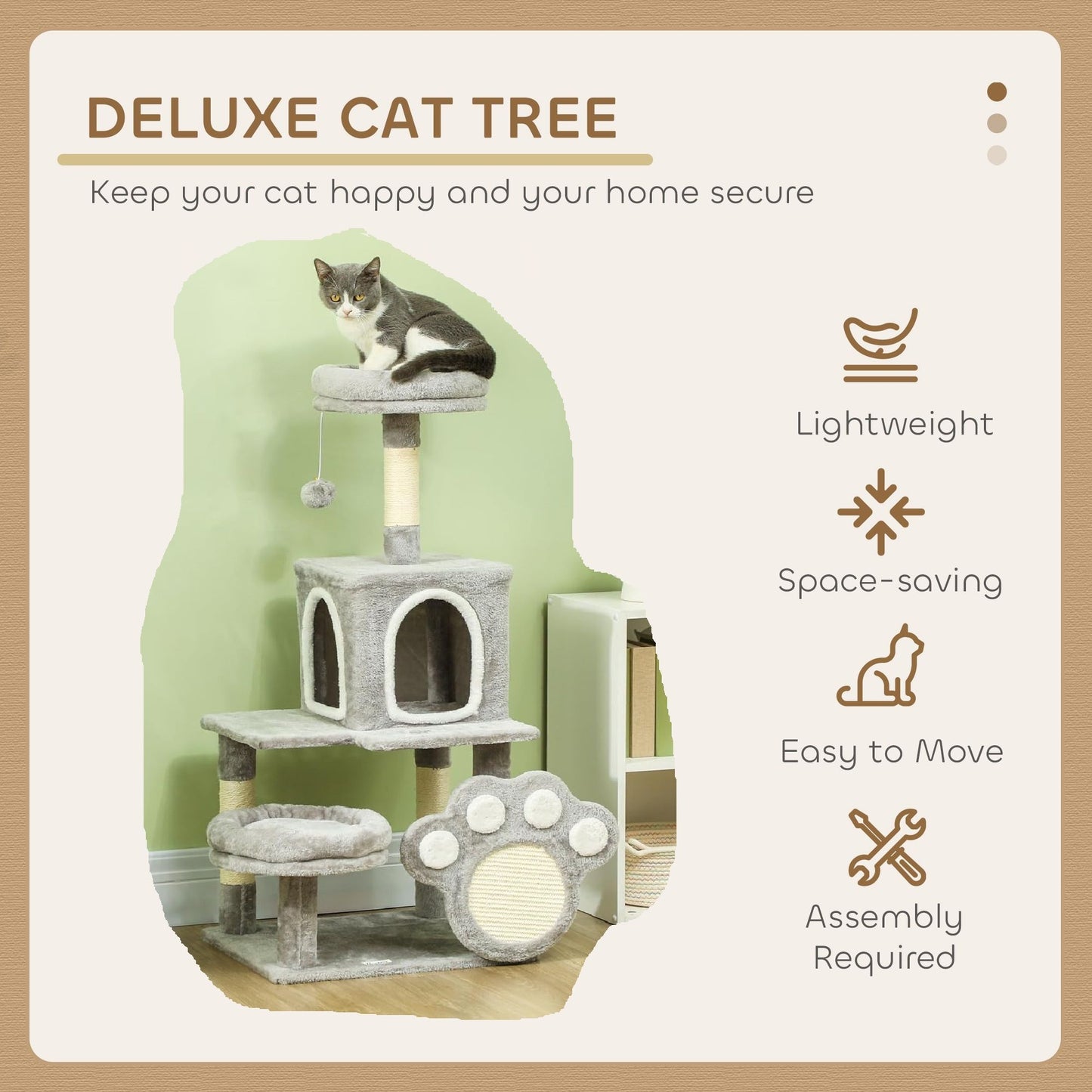 CARLA HOME Large Cat Tree Tower for Indoor Cats with Plush Perch, Cat Condo, Natural Sisal Scratching Posts, Hanging Ball & Paw Scratcher