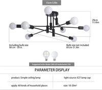 Modern Semi Flush Chandelier, 8 Light, Black