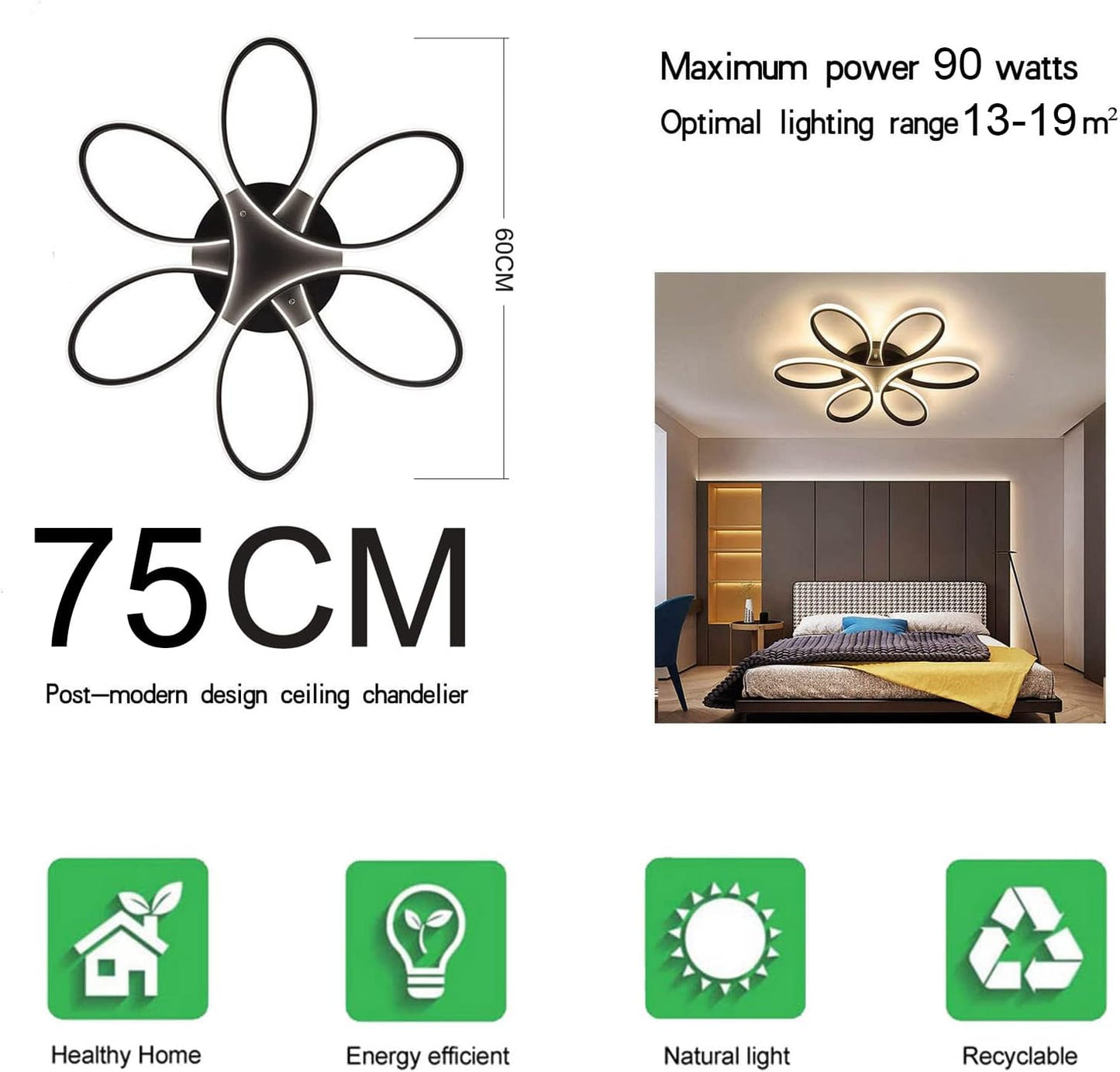 Modern LED Chandelier Light Fixture Dimmable Remote (75 cm)