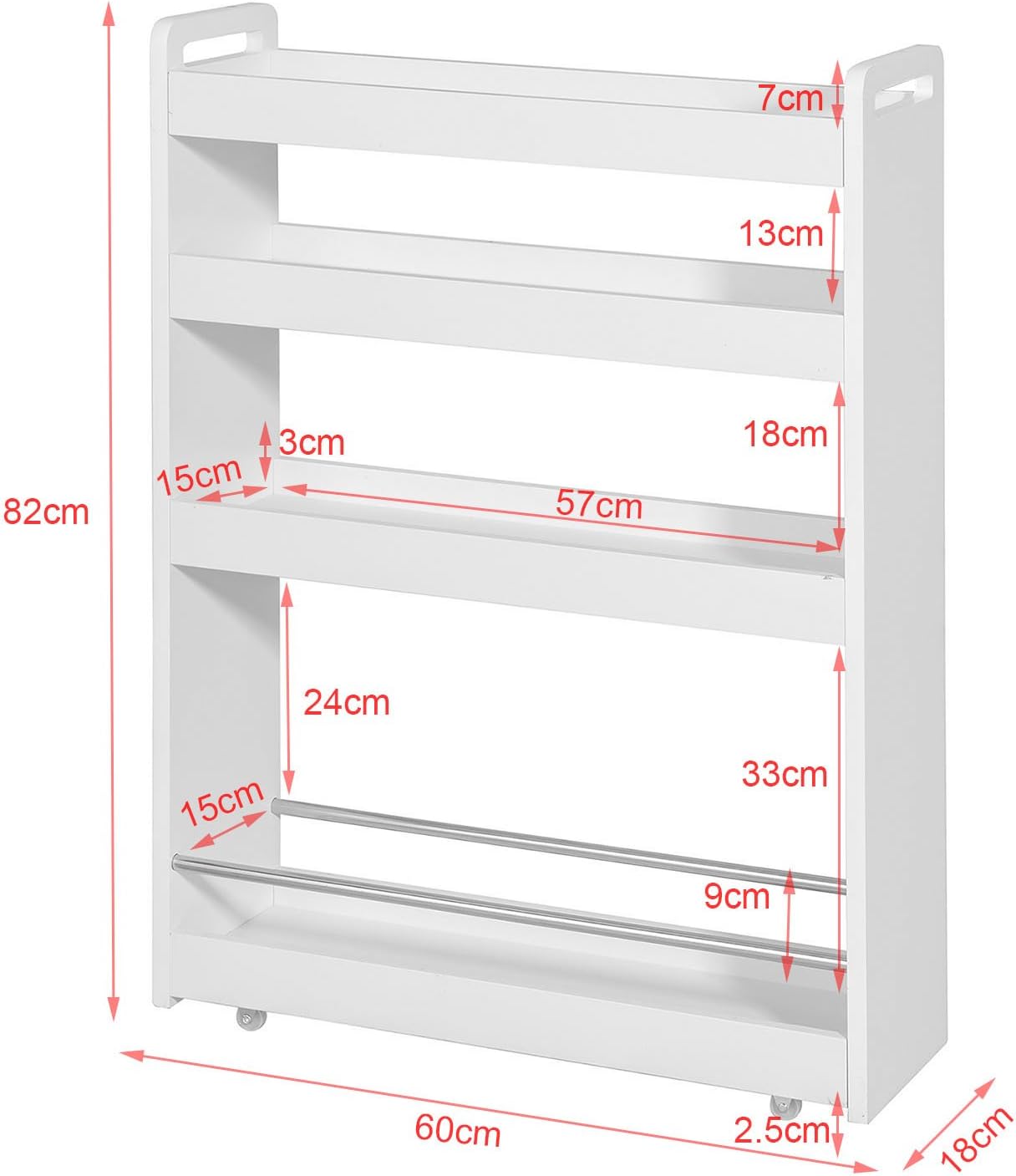 Slimline Rolling Storage Shelf, White