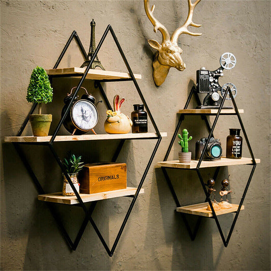3 Tier Diamond Metal Floating Shelves Wall Mounted Display