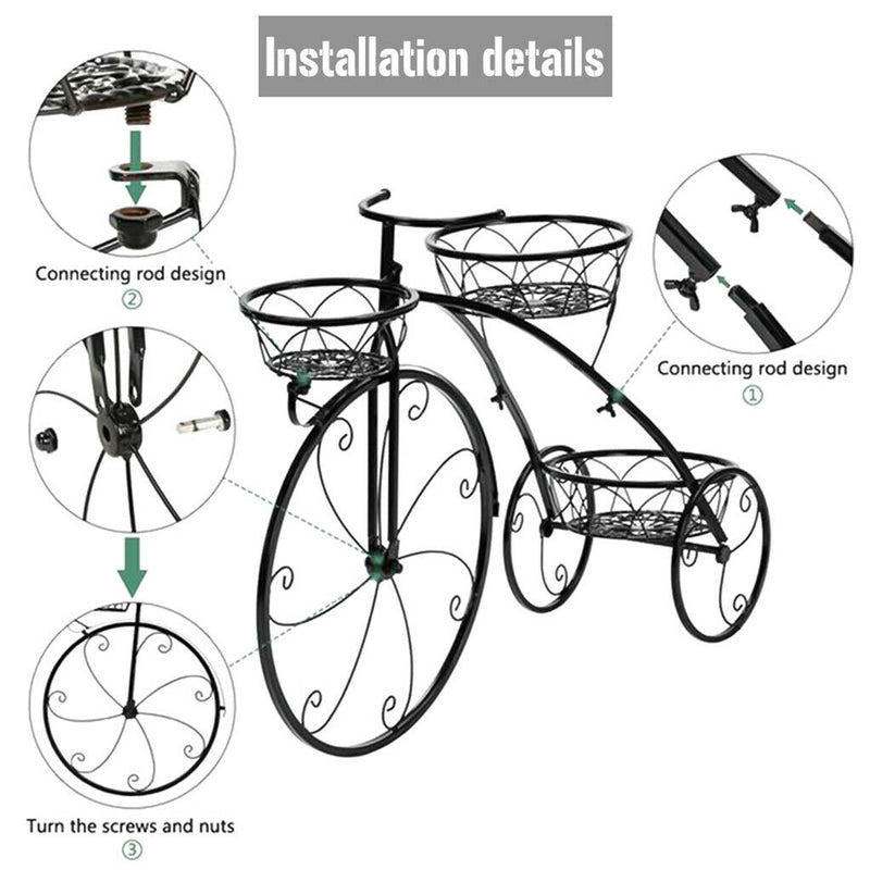 3-Tier Iron Bicycle Plant Stand Rack Tricycle Planter