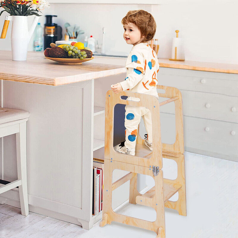 Wooden Toddler Step Stool Learning Tower Kitchen Safety