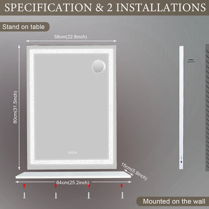 Crystal Vanity Mirror 80CM LED Bluetooth Magnifying