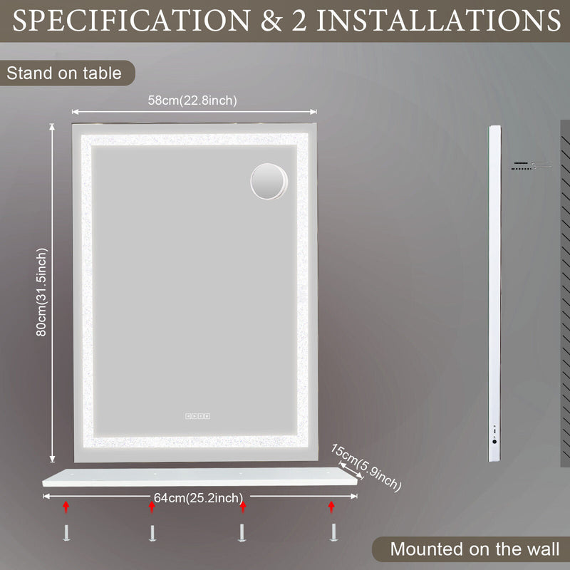 Crystal Vanity Mirror 80CM LED Bluetooth Magnifying