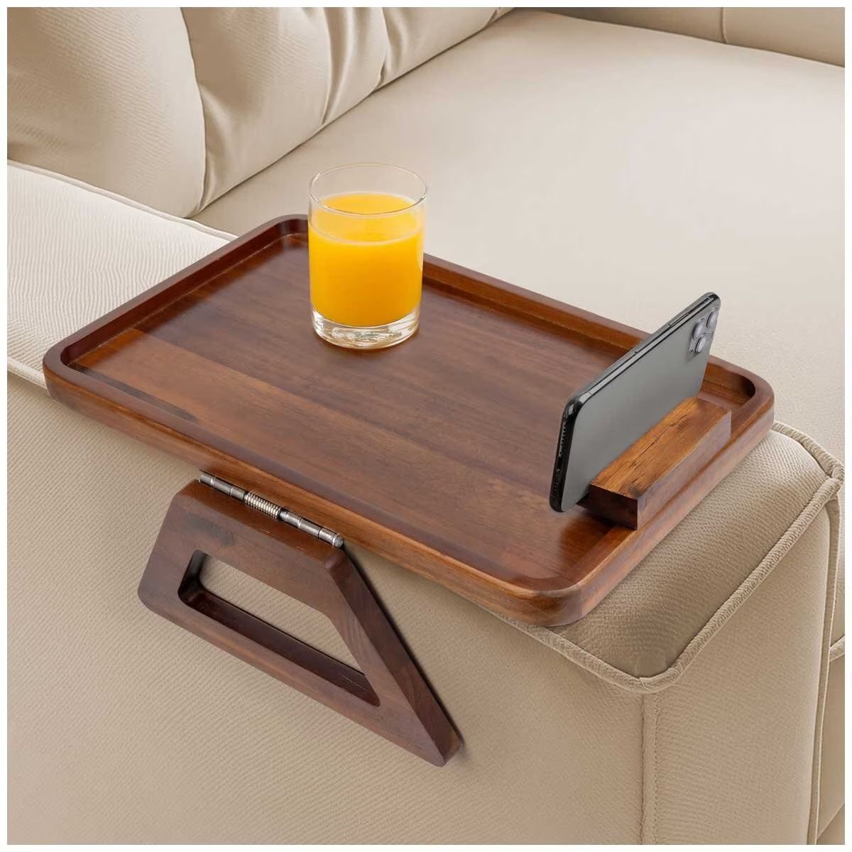 Smart Design Acacia Sofa Armrest Tray