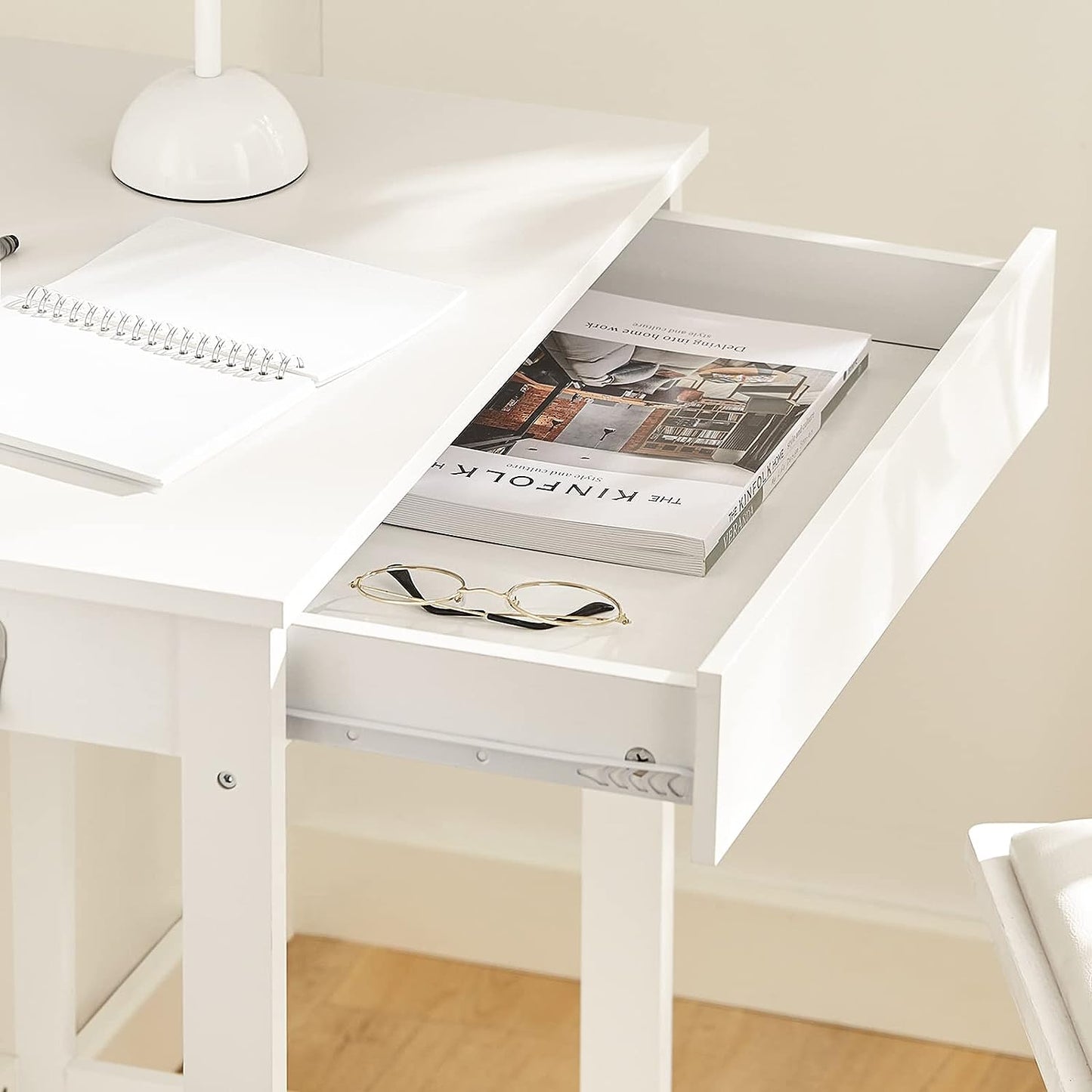 Small White Desk with Drawer Hooks