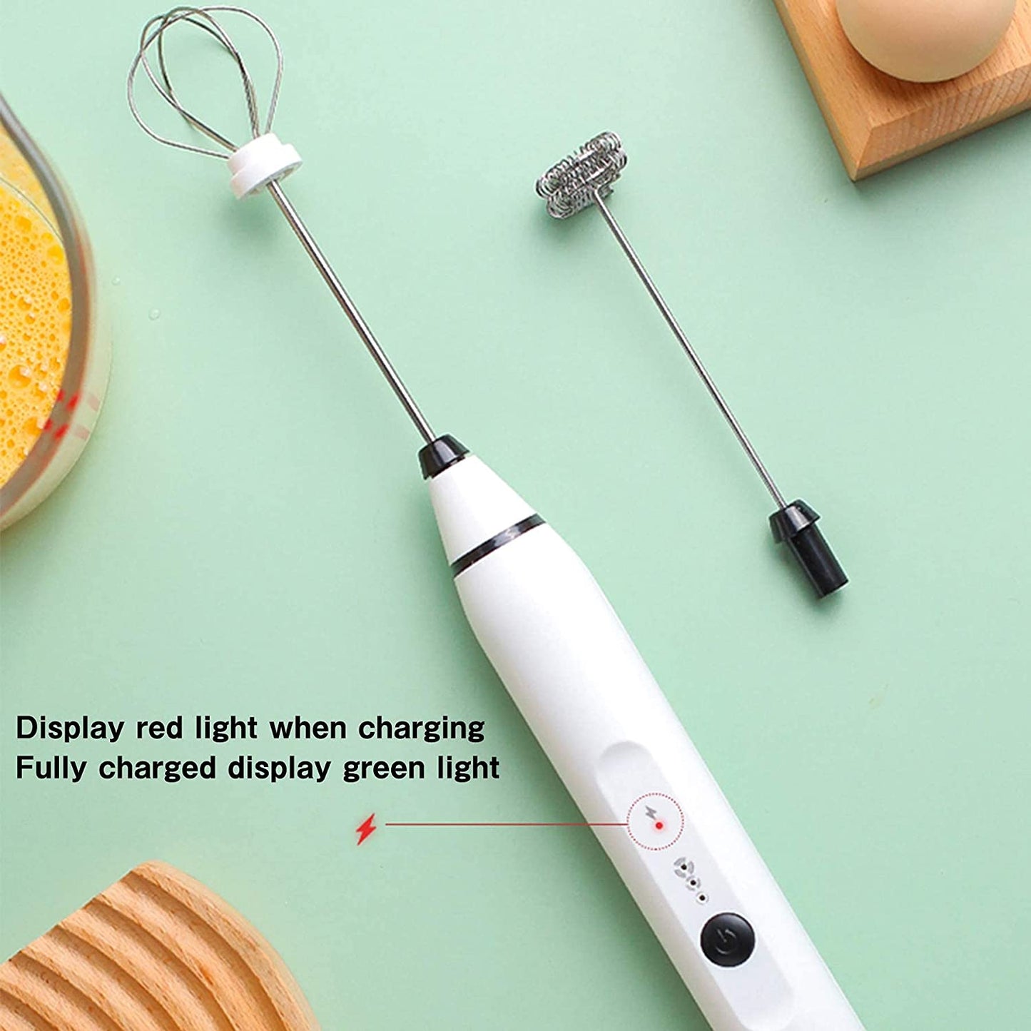 Silver Rechargeable Electric Milk Frother Handheld (3 Speeds)