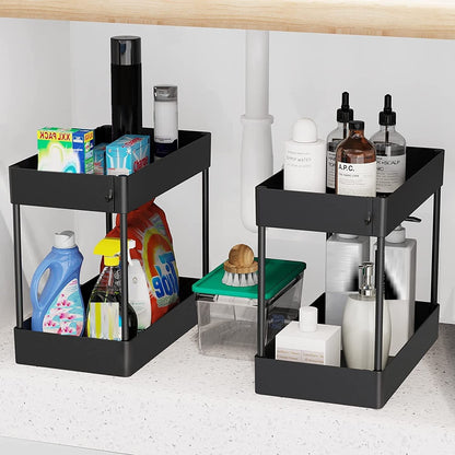 2 Tier Multi-Purpose Under Sink Organizer Shelf Storage Rack for Bathroom and Kitchen